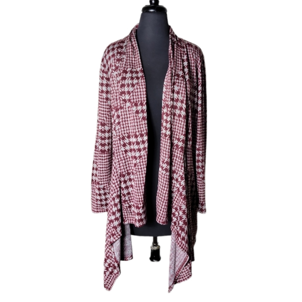 Janette Plus 1X houndstooth draped cardigan open front Asymmetrical hem USA